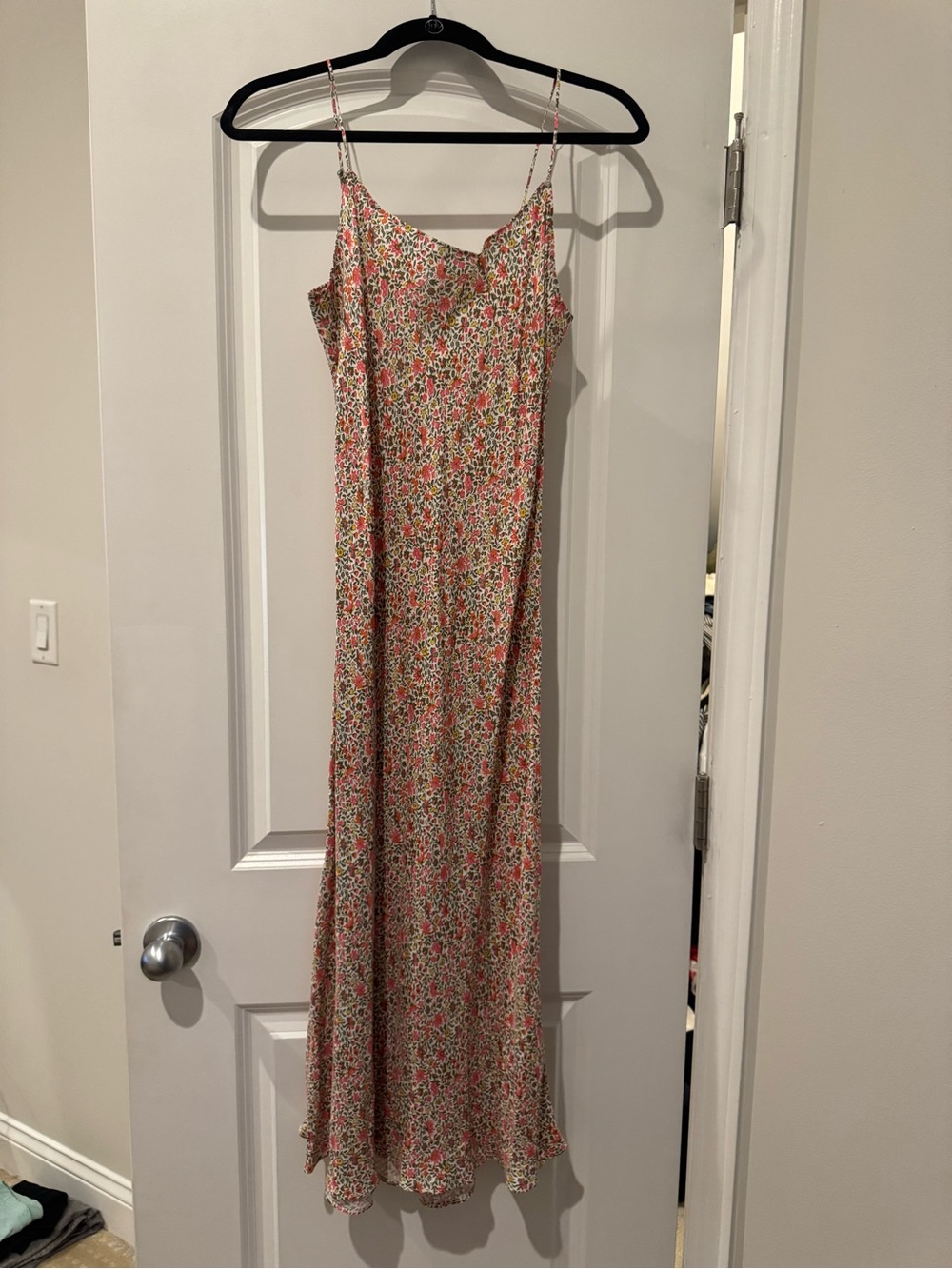 J. Crew Pink and Cream Floral Spaghetti-Strap Maxi Dress